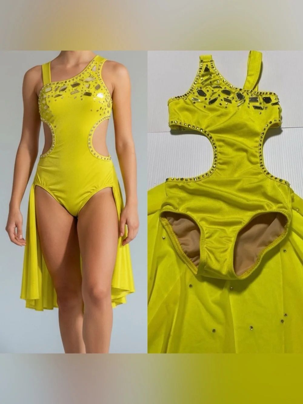 Custom Competition Solo Costume Neon Yellow Cutout Lyrical Contemporary MC